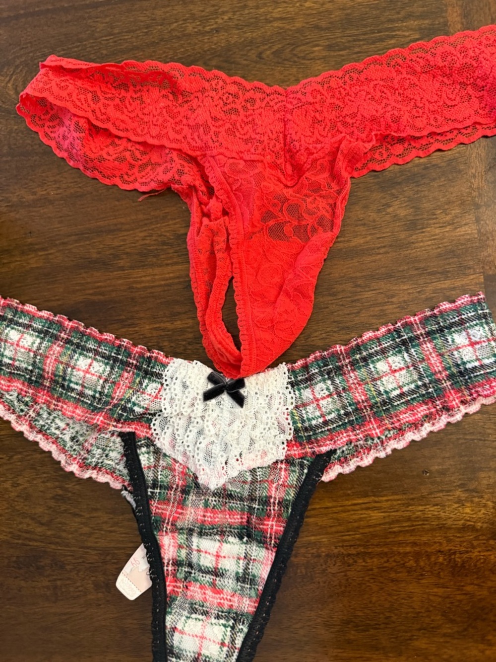 Red Lace Thong & plaid - Women's Intimates